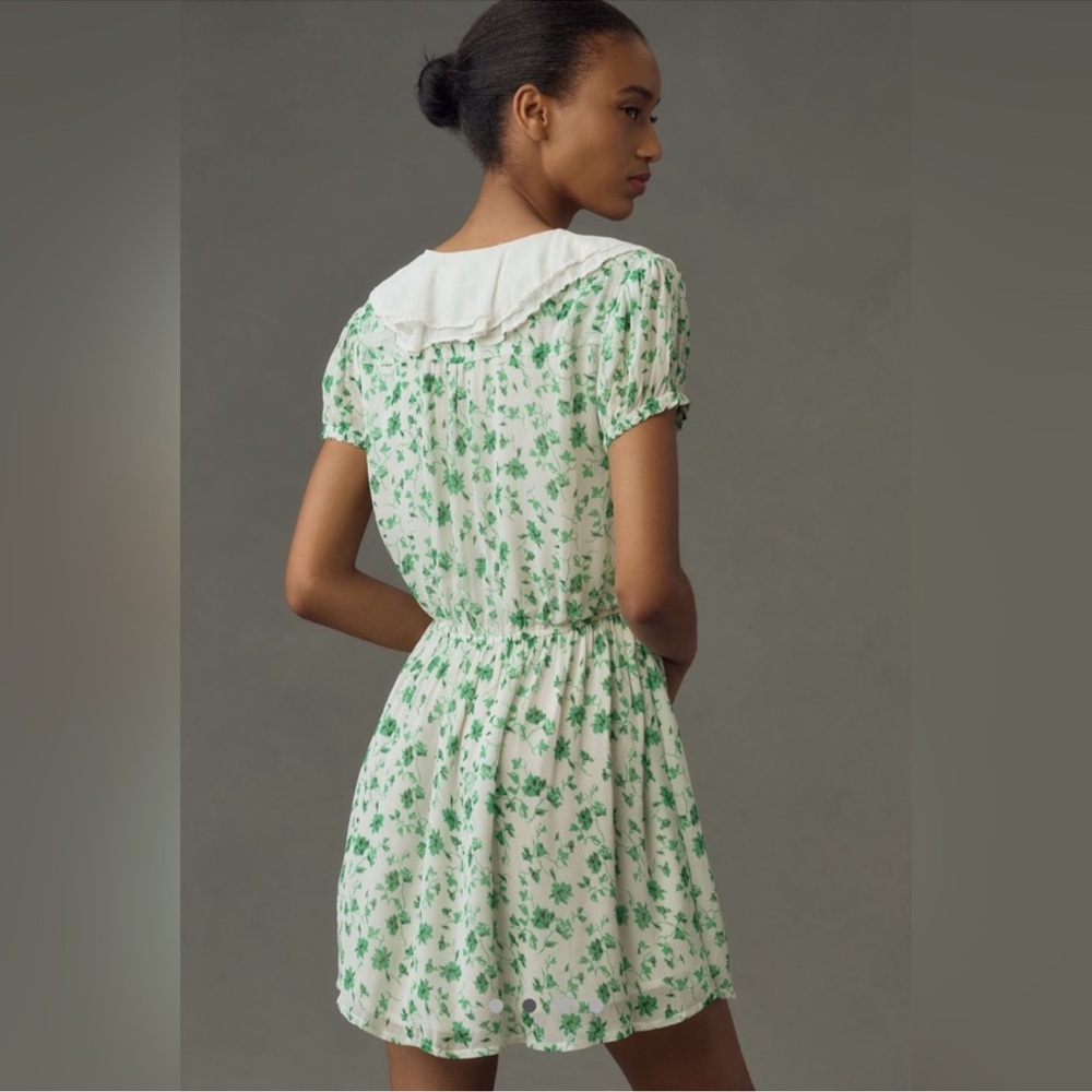 NWT Maeve/anthropologie mini dress with collar, green & white print, size small - Picture 2 of 8